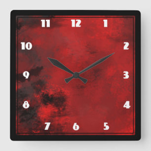 Modern Black & Red Abstrakt - kreativ & künstleris Quadratische Wanduhr