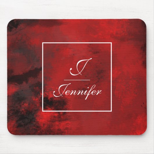 Modern Black & Red Abstrakt - Monogram Mousepad (Vorne)