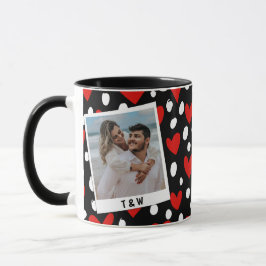 Modern Black Red and White Heart Couple Photo Tasse