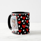 Modern Black Red and White Heart Couple Photo Tasse (Vorderseite Links)