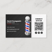 Modern Black Red Barber Shop Pole Verbinden Sie mi Visitenkarte (Vorderseite)