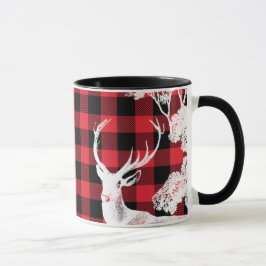 Modern Black Red Buffalo Kariert Hirsche und Name Tasse