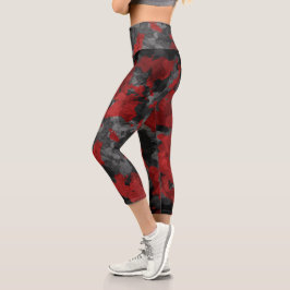 Modern Black Red Camouflage High Waisted Capri Leg Leggings