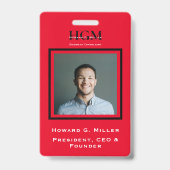 Modern Black Red Monogram Logo Foto Ausweis (Back)