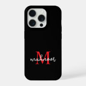 Modern Black Red Personalized Monogram Phone Case iPhone Hülle (Rückseite)