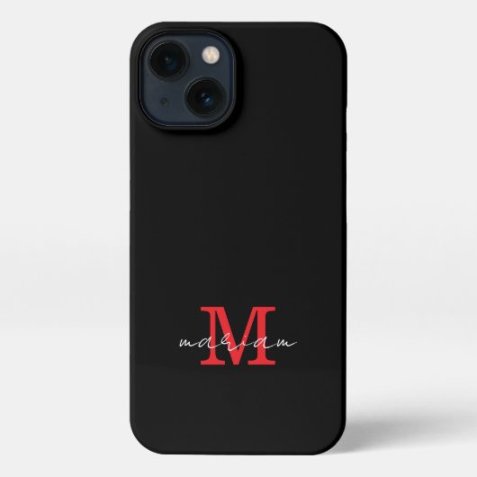 Modern Black Red Personalized Monogram Phone Case iPhone Hülle (Rückseite)