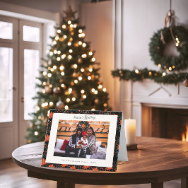 Modern Black & Red Poinsettia Foto Weihnachtskarte Feiertagskarte