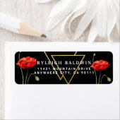 Modern Black Red Poppe Rücksendeadresse Label (Insitu)