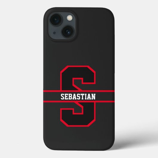 Modern Black Red White Personalisiert Monogram Case-Mate iPhone Hülle (Rückseite)