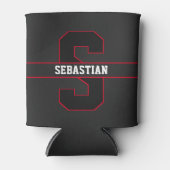Modern Black Red White Personalisiert Monogram Dosenkühler (Vorderseite)