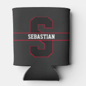 Modern Black Red White Personalisiert Monogram Dosenkühler (Rückseite)