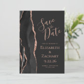 Modern Black Rose Gold Agate Save the Date Card (Stehend Vorderseite)