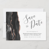 Modern Black Rose Gold Agate Save the Date Card Einladung (Vorderseite)
