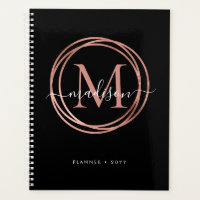 Modern Black Rose Gold Blush Pink Monogram Circle