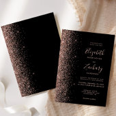Modern Black Rose Gold Faux Glitter Edge Wedding Einladung
