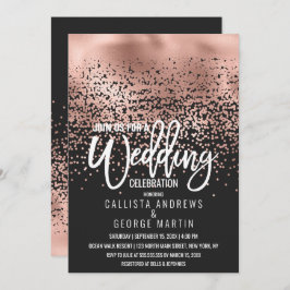 Modern Black Rose Gold Foil Confetti Ombre Wedding Einladung