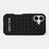 Modern Black Rubber Lattice with Name iPhone 16 Hülle (Rückseite (Horizontal))