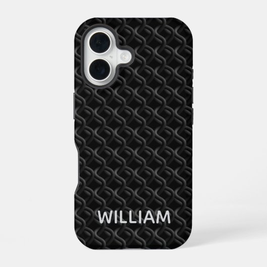 Modern Black Rubber Lattice with Name iPhone 16 Hülle (Rückseite)