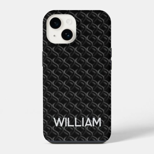 Modern Black Rubber Lattice with Name iPhone Hülle (Rückseite)