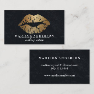 Modern Black Salon Gold Lips Visitenkarte