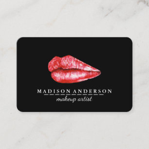 Modern Black Salon Gold Lips Visitenkarte