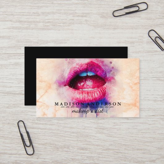 Modern Black Salon Gold Lips Visitenkarte (Vorderseite/Rückseite Beispiel)