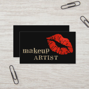 Modern Black Salon Gold Lips Visitenkarte