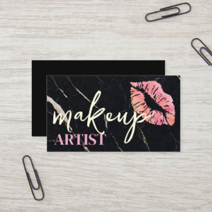 Modern Black Salon Red Lips Makeup Artist Visitenkarte