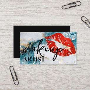 Modern Black Salon Red Lips Makeup Artist Visitenkarte
