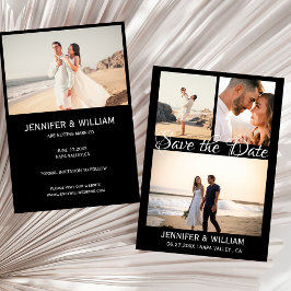 Modern Black Save the Date Script Photo Collage  Einladung