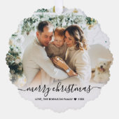 Modern Black Script 2 Foto Weihnachten Ornament Karte (Vorderseite)