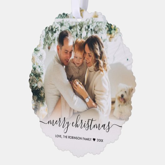 Modern Black Script 2 Foto Weihnachten Ornament Karte (Links)