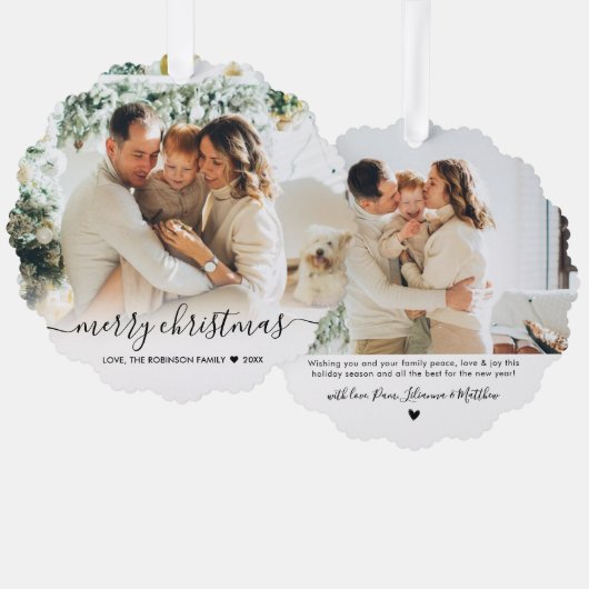 Modern Black Script 2 Foto Weihnachten Ornament Karte (Vorderseite/Rückseite)