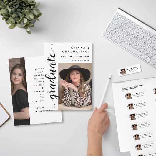 Modern Black Script 2 Photo Graduation Ankündigung