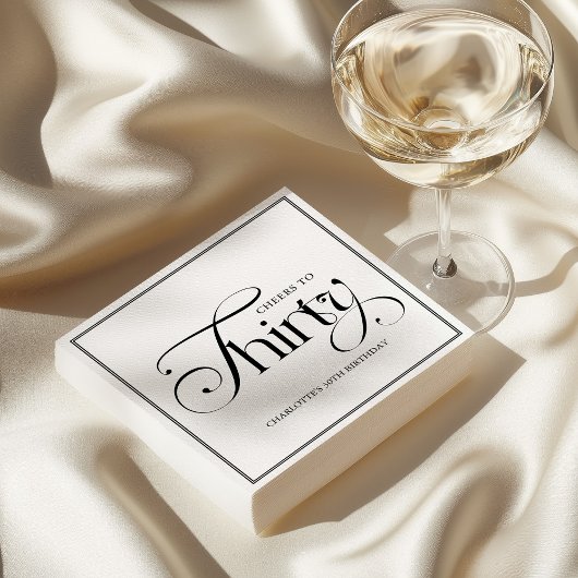 Modern Black Script 30th Birthday Napkins Serviette