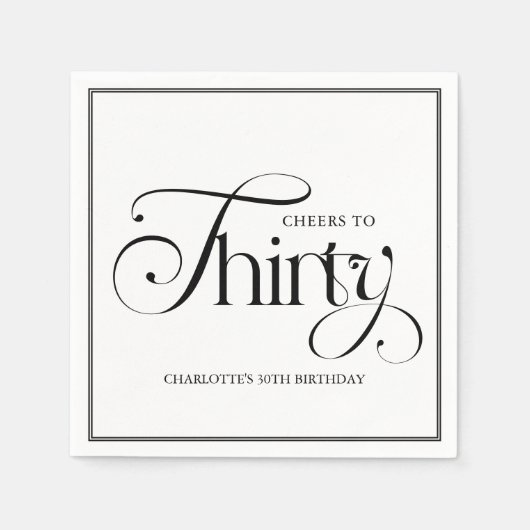 Modern Black Script 30th Birthday Napkins Serviette (Vorderseite)