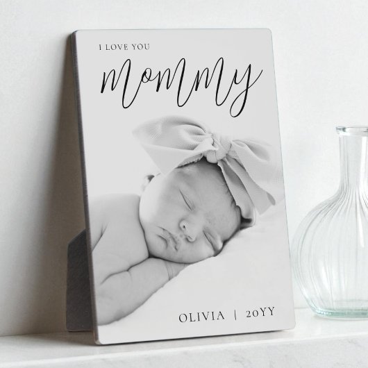 Modern Black Script Custom I Love You Mommy Photo Fotoplatte