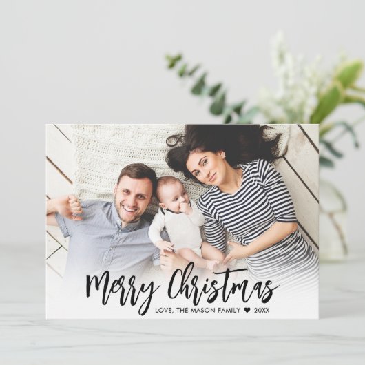 Modern Black Script Einfach 2 Foto Weihnachten (Stehend Vorderseite)