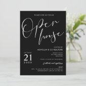 Modern Black Script Logo Business Open House Einladung (Stehend Vorderseite)