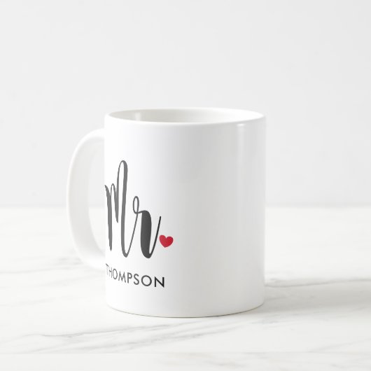 Modern Black Script Personalisiert Wedding Kaffeetasse (Vorderseite Links)