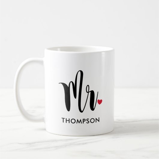 Modern Black Script Personalisiert Wedding Kaffeetasse (Links)