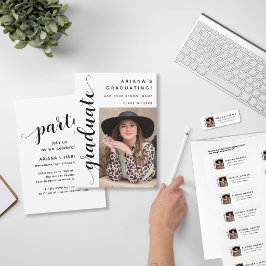 Modern Black Script Photo Graduation Invitation Ankündigung