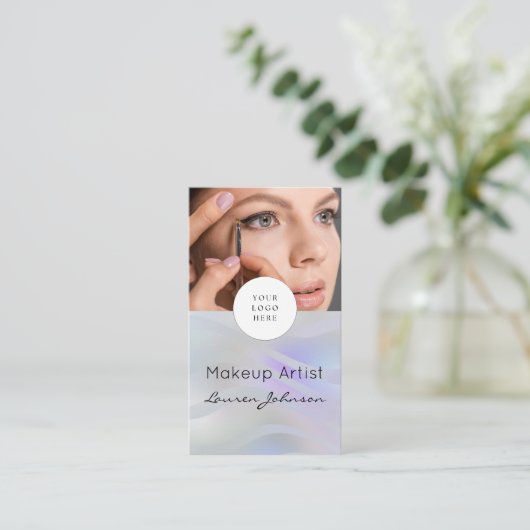 Modern Black Script Photo Makeup  Visitenkarte (Stehend Vorderseite)