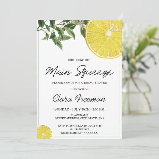 Modern Black Script Watercolor Lemon Brautparty Einladung (Stehend Vorderseite)