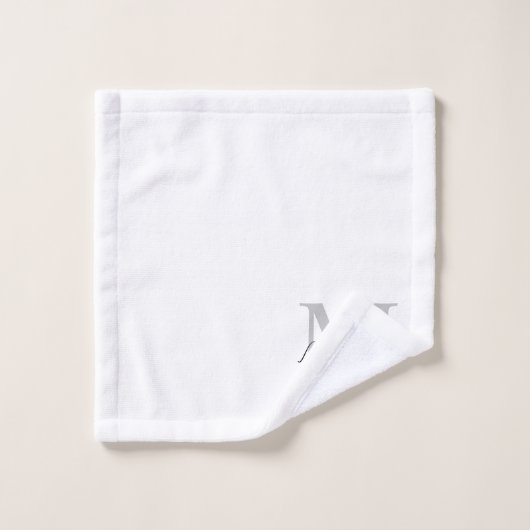Modern Black Script White Gray Initial Monogram Badhandtuch Set (Waschlappen)