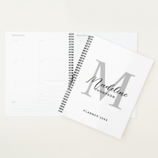 Modern Black Script White Gray Initial Monogram Planer (Anzeige)