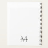 Modern Black Script White Gray Initial Monogram Planer (Rückseite)