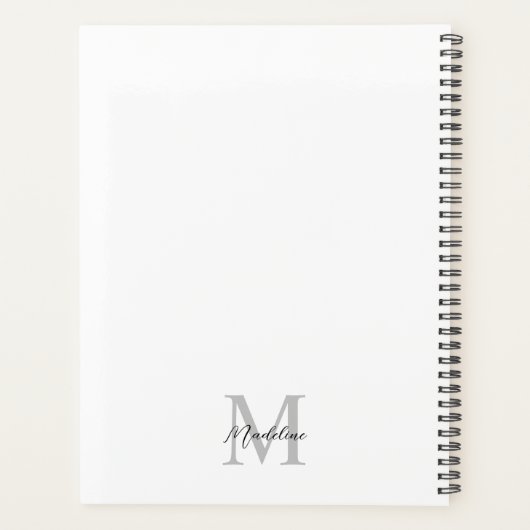 Modern Black Script White Gray Initial Monogram Planer (Rückseite)