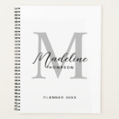 Modern Black Script White Gray Initial Monogram Planer (Vorderseite)