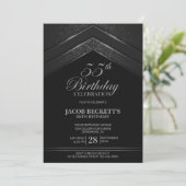 Modern Black Silver 55. Geburtstagsparty Einladung (Stehend Vorderseite)